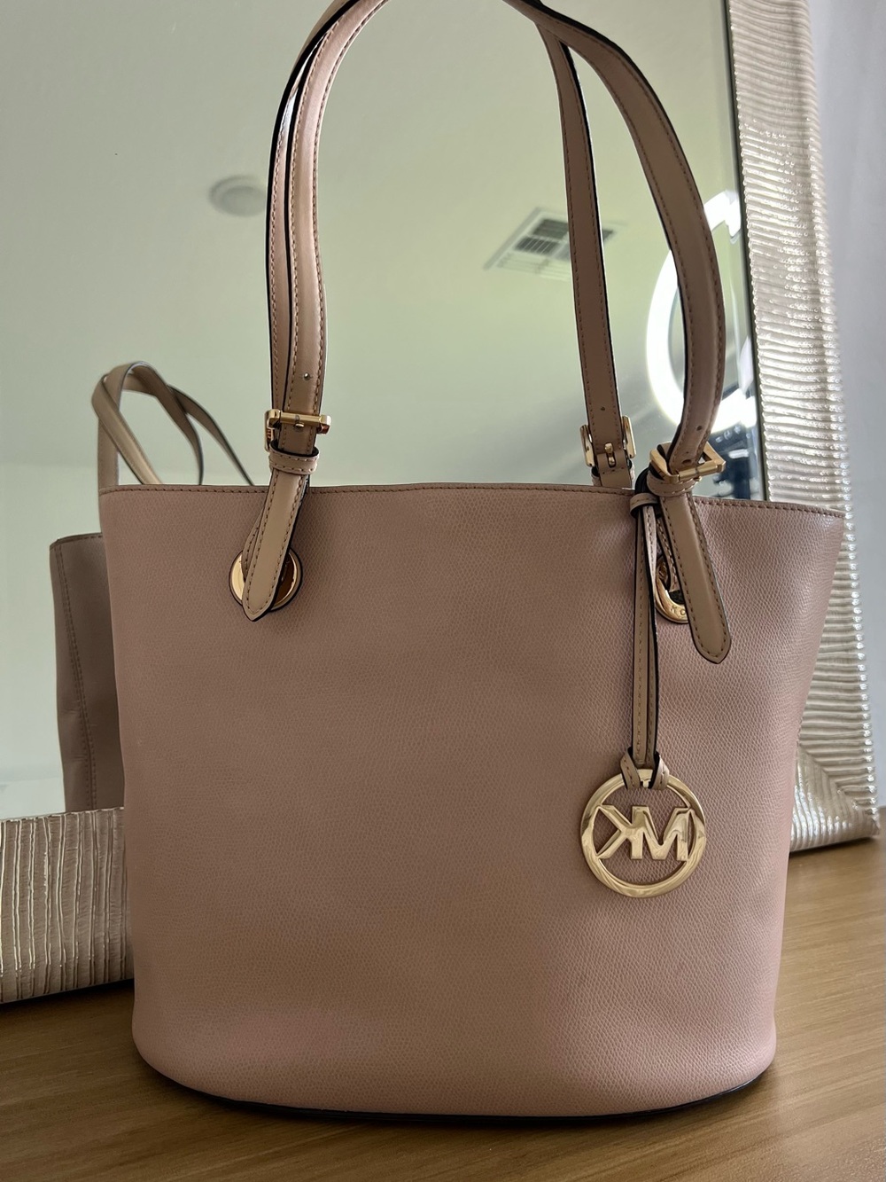 Michael Kors Pink Leather Tote with Gold MK Charm